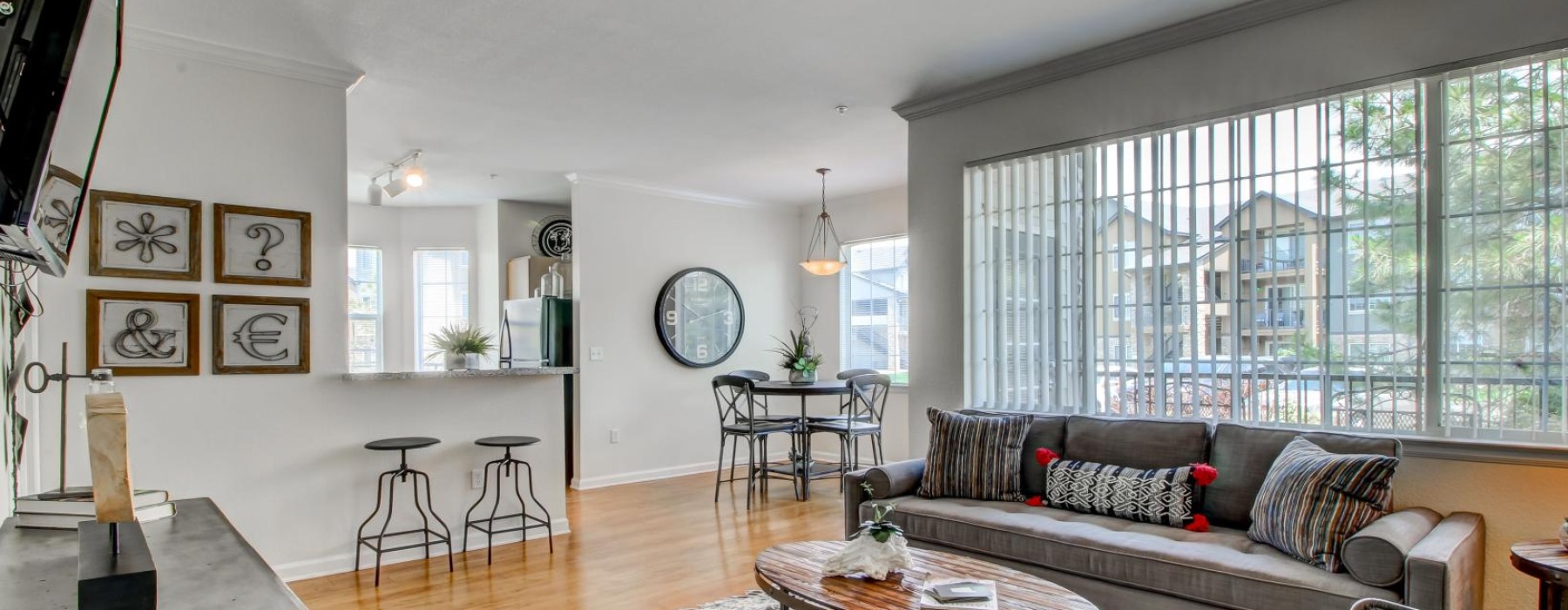 a living room with a large window